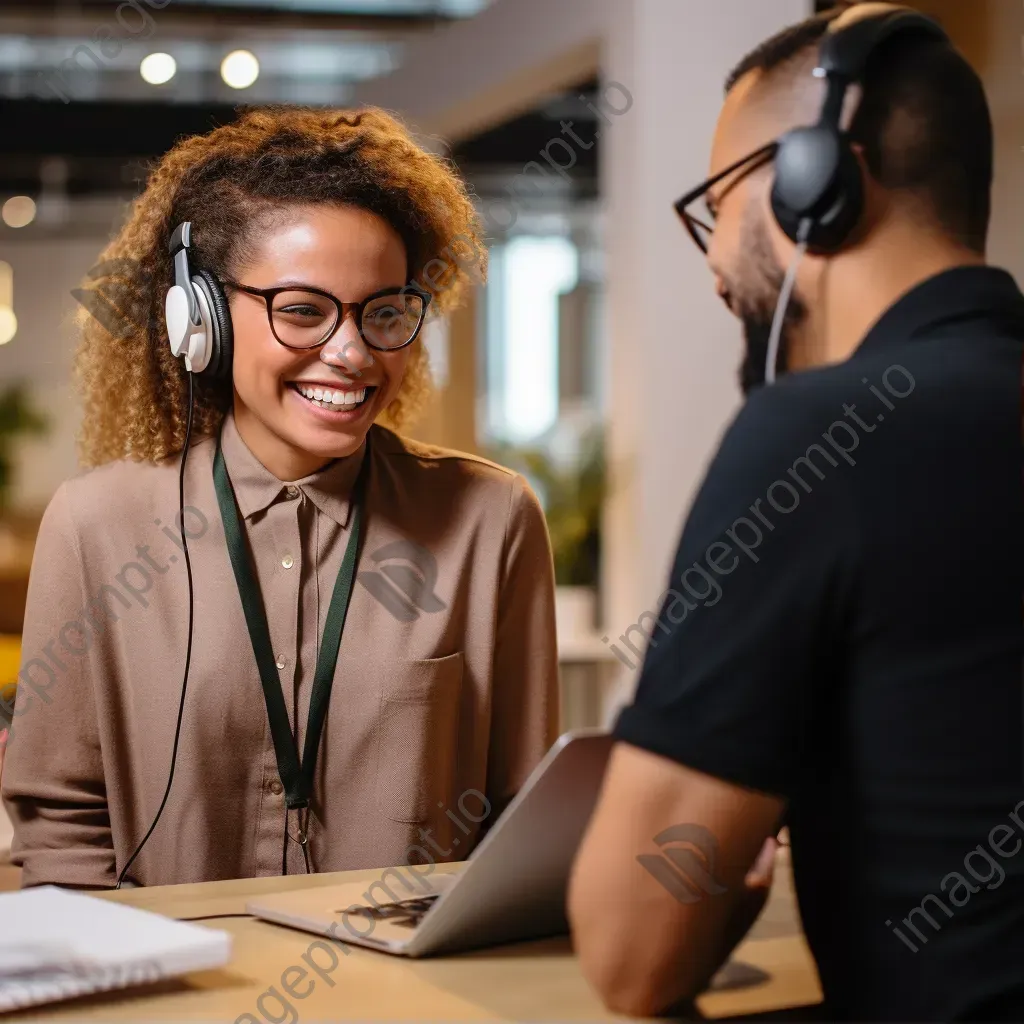 Friendly customer service representative assisting a client on a call - Image 1