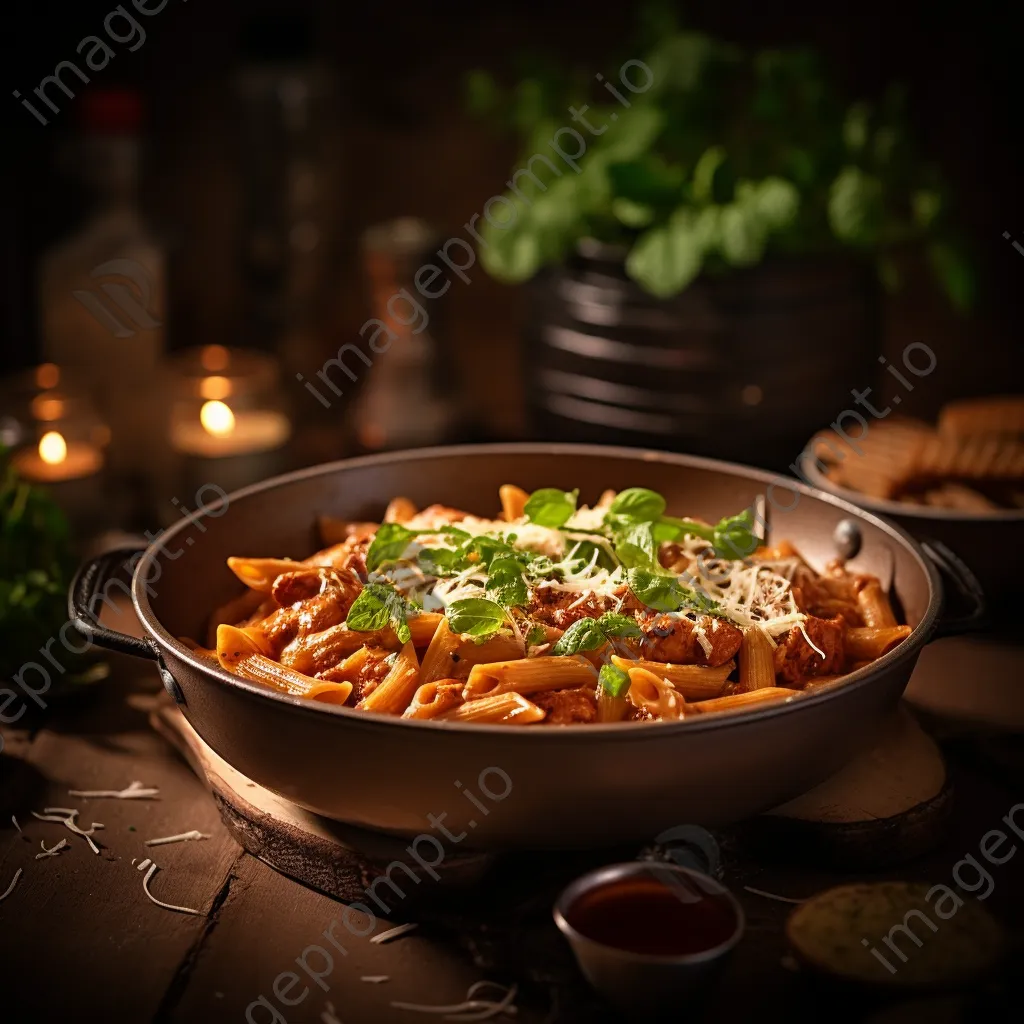 Fusion dish of butter chicken pasta in a rustic bowl - Image 3