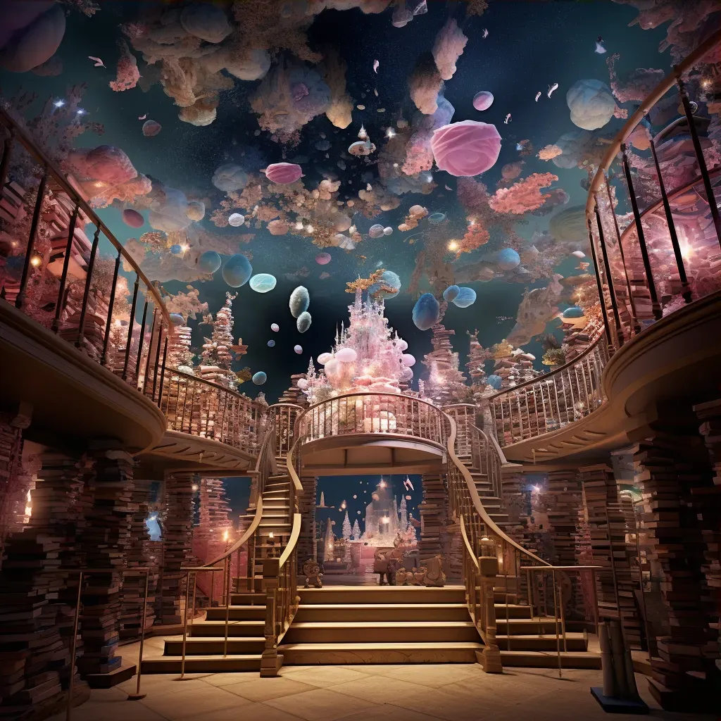 Fantasy library with flying books opening to reveal immersive 3D stories of fairy tales and novels - Image 3