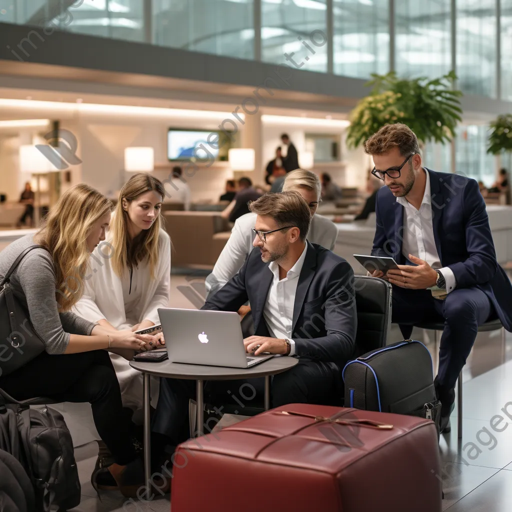 A corporate team working together in an airport waiting area - Image 3