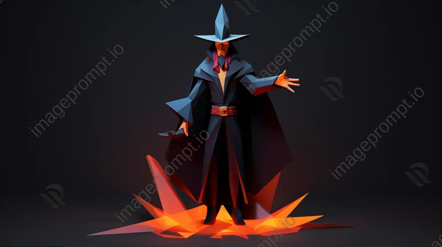 Low poly portrait of a mysterious magician with contrasting light and dark elements - Image 1