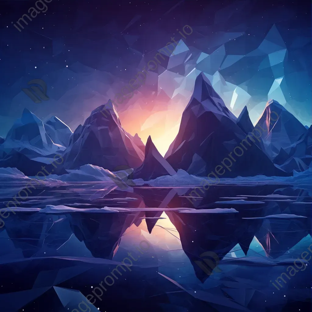 Low poly representation of Northern Lights over an icy planet - Image 3