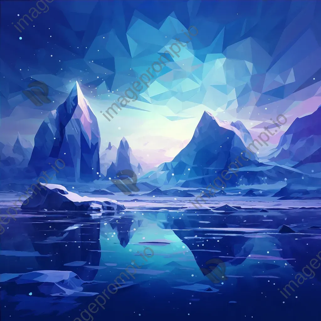 Low poly representation of Northern Lights over an icy planet - Image 4