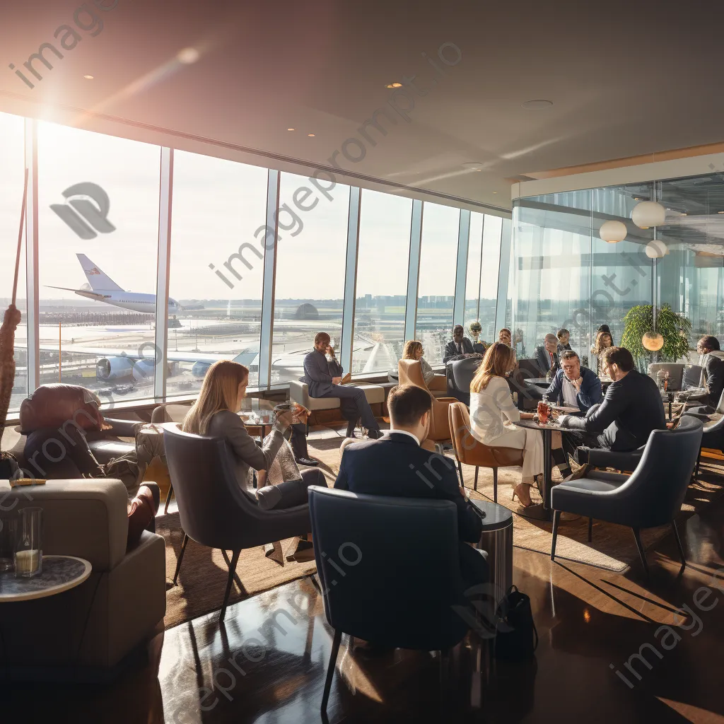 A busy airport lounge with business professionals conversing - Image 2