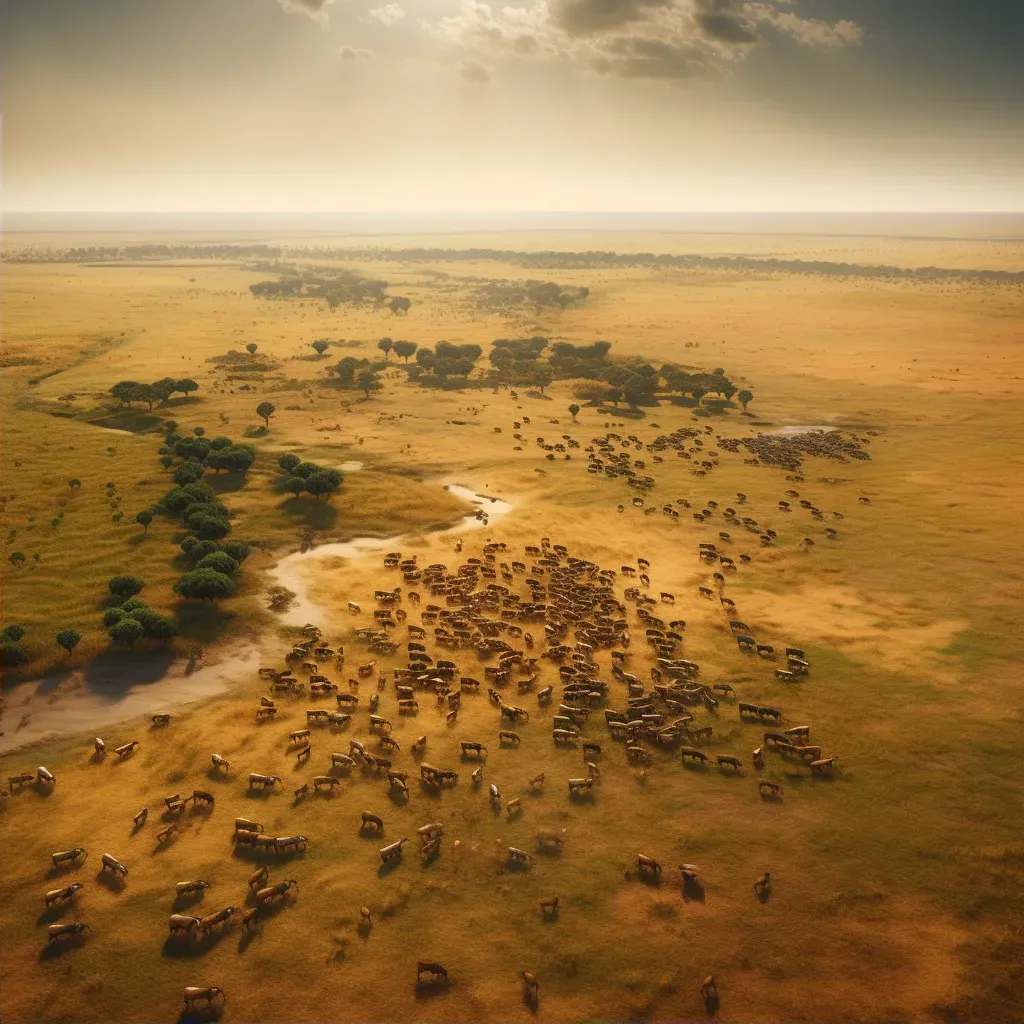 Aerial view of a vast savannah with herds of animals - Image 2