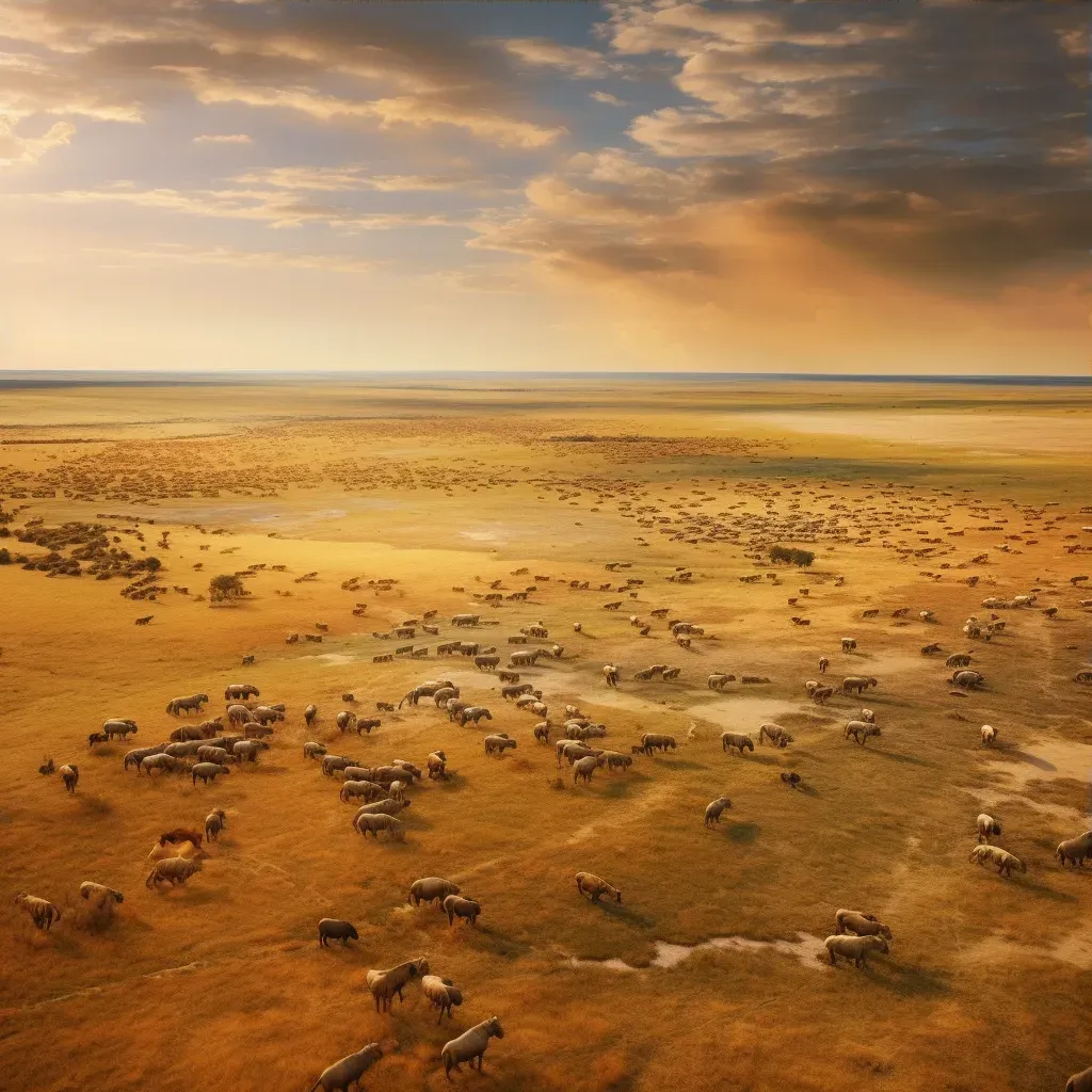 Aerial view of a vast savannah with herds of animals - Image 3