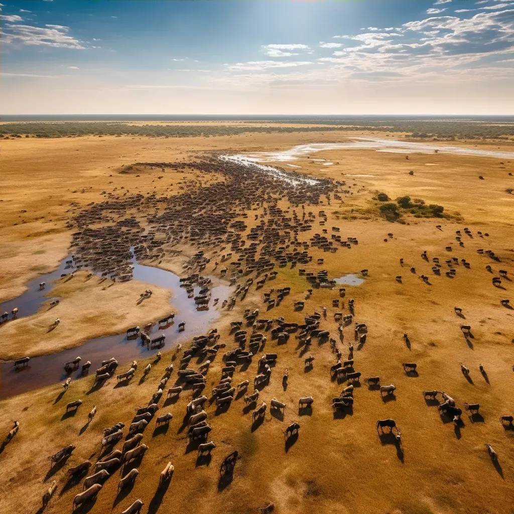 Aerial view of a vast savannah with herds of animals - Image 4