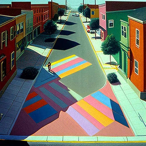 Colorful 3D street painting on a pedestrian road creating an optical illusion of depth - Image 1