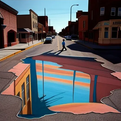 Colorful 3D street painting on a pedestrian road creating an optical illusion of depth - Image 4