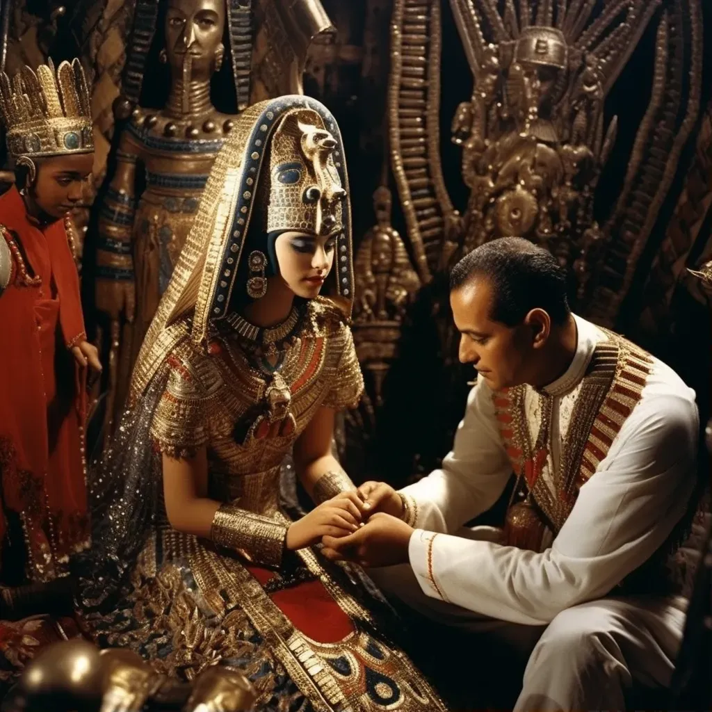 Egyptian wedding ceremony with traditional attire and gold jewelry - Image 1