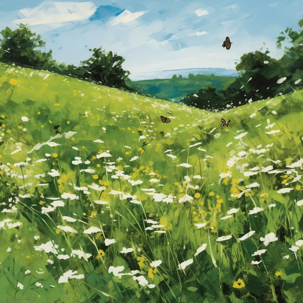 Image of a secluded meadow filled with wildflowers and fluttering butterflies - Image 1