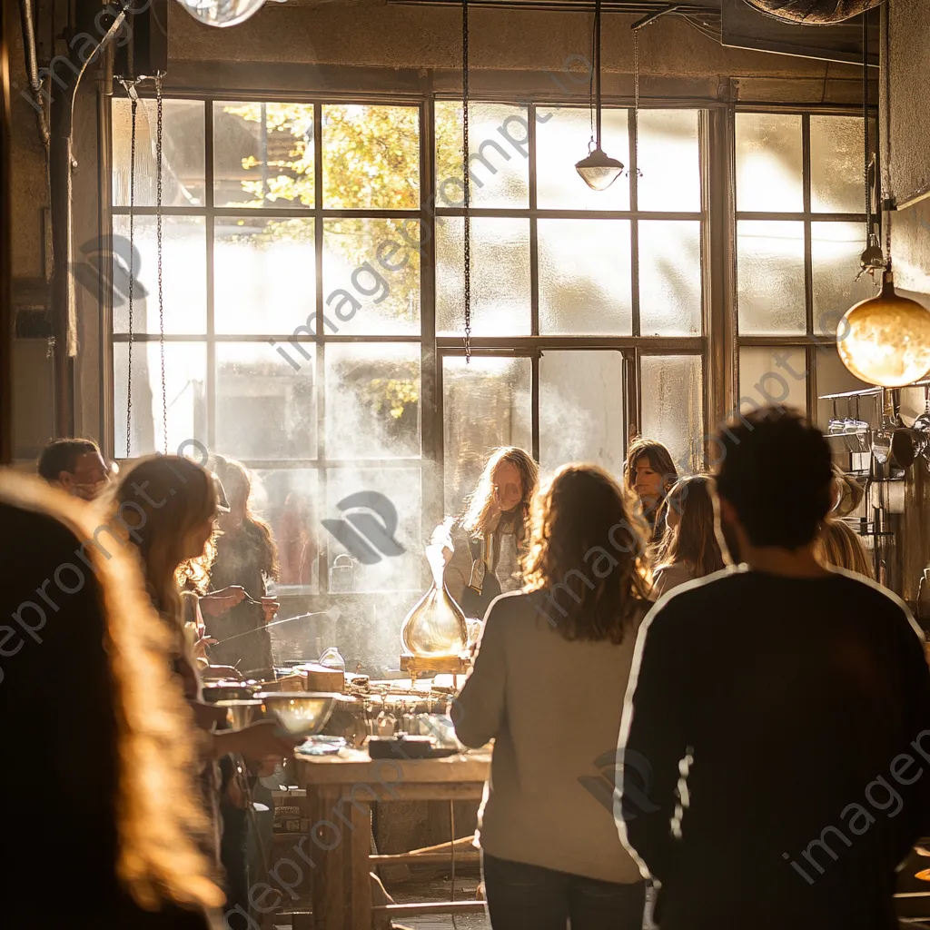 Artisan demonstrating ancient glass blowing techniques to spectators - Image 1