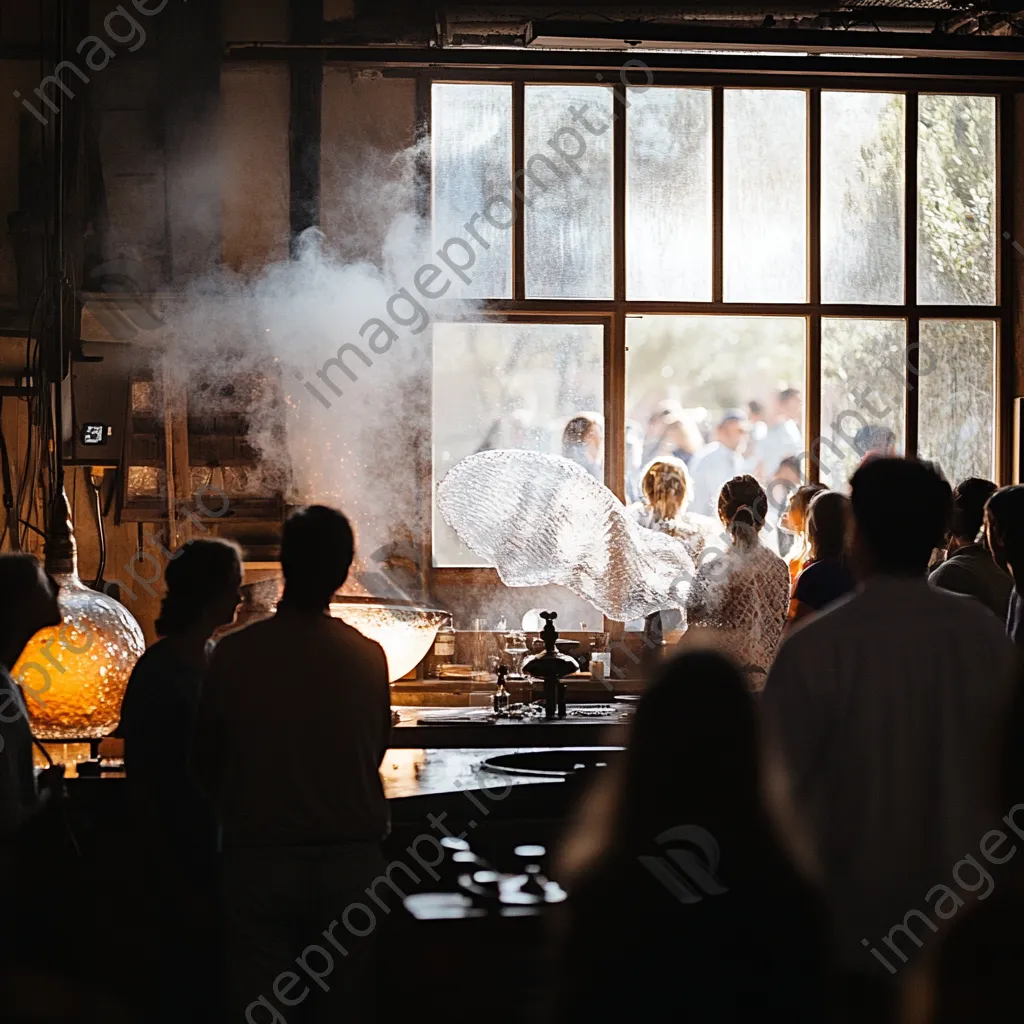 Artisan demonstrating ancient glass blowing techniques to spectators - Image 2