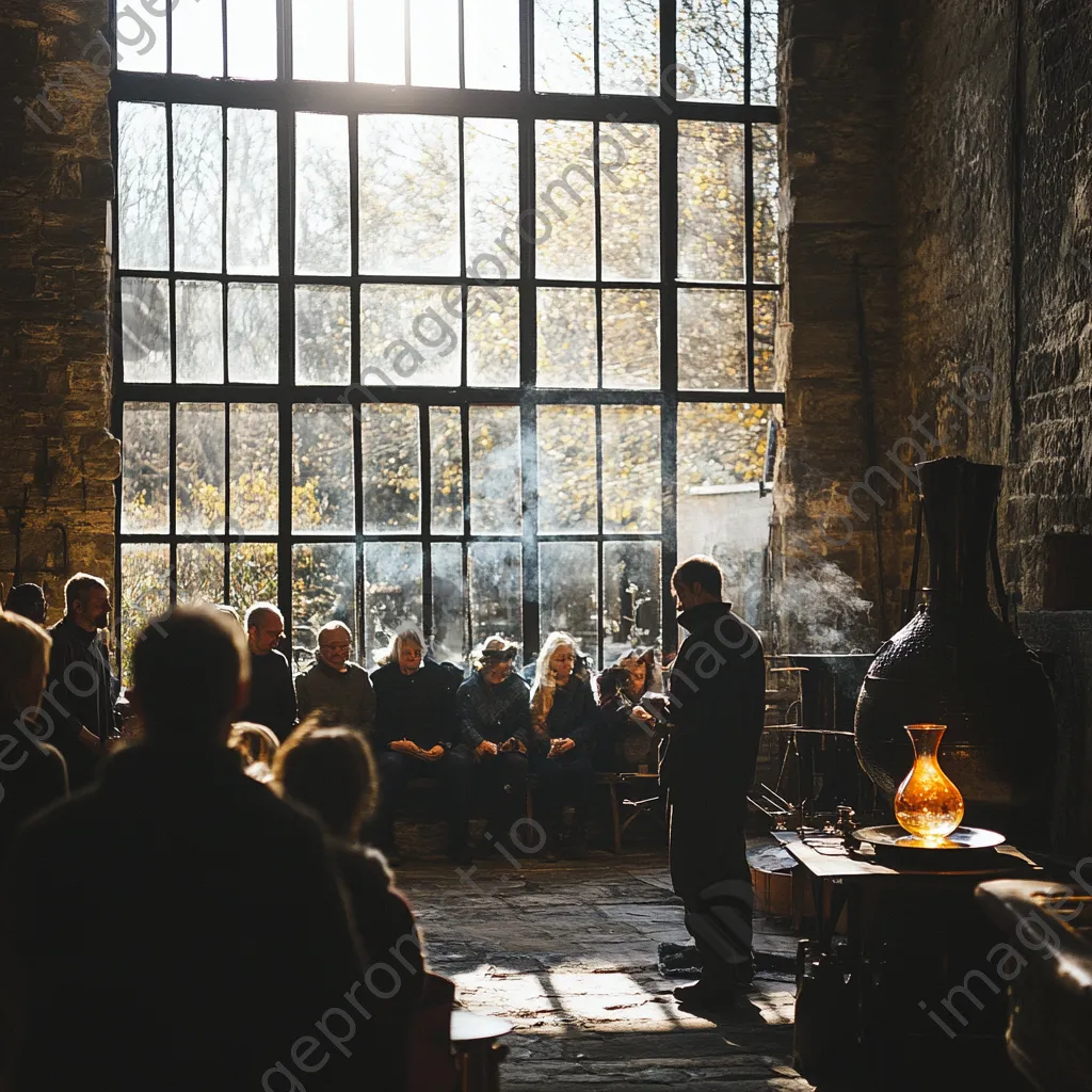 Artisan demonstrating ancient glass blowing techniques to spectators - Image 3