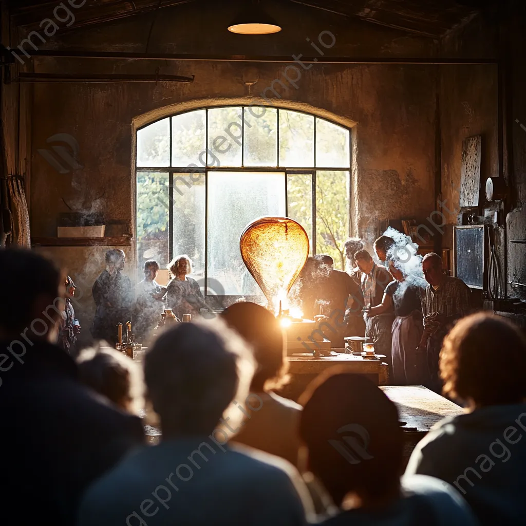 Artisan demonstrating ancient glass blowing techniques to spectators - Image 4