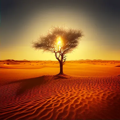 Single tree in the middle of a vast, empty desert under a blazing sun - Image 2