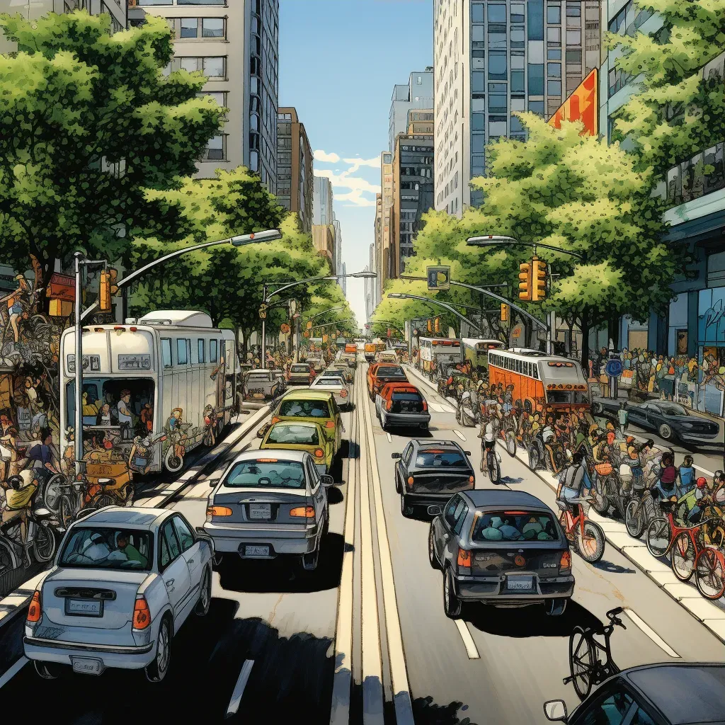 Transition from Chaotic Traffic to Peaceful Bike Lane - Urban Transportation Contrast - Image 3