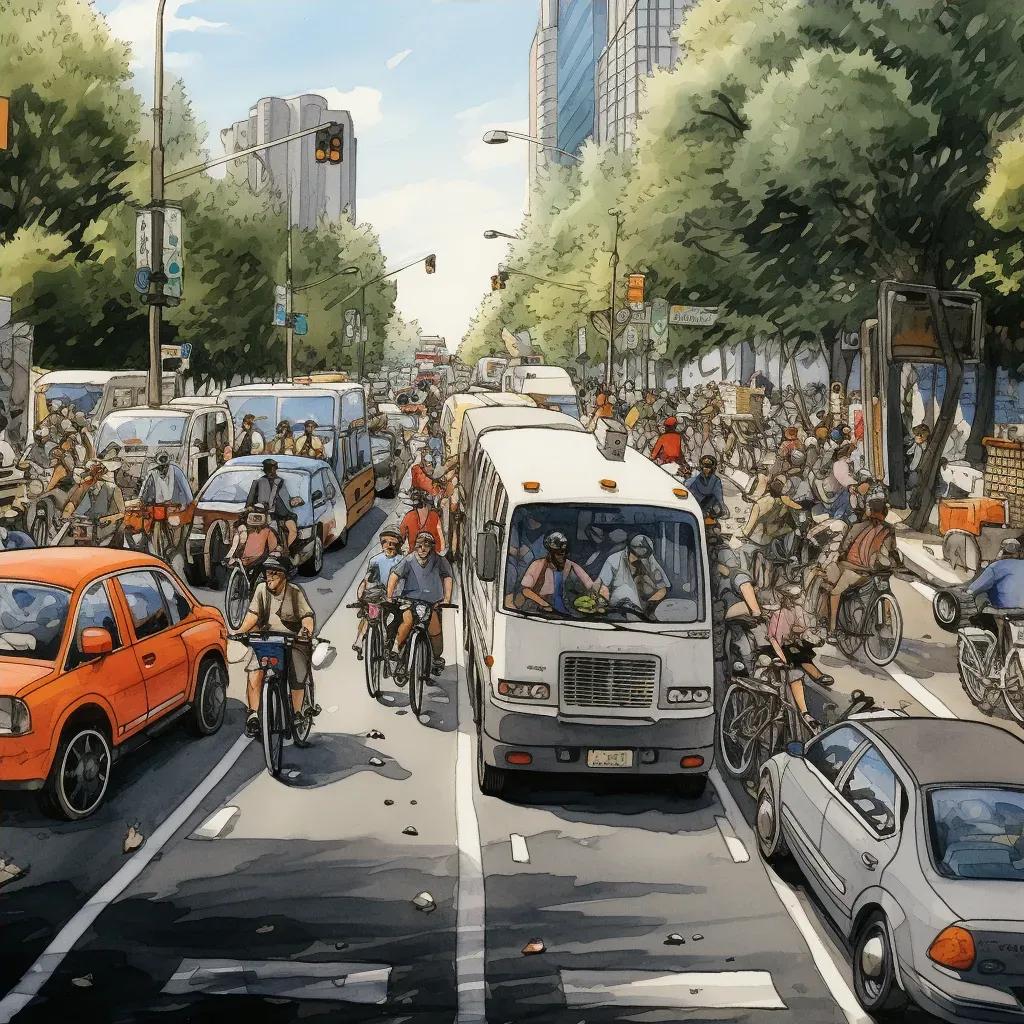 Transition from Chaotic Traffic to Peaceful Bike Lane - Urban Transportation Contrast - Image 4