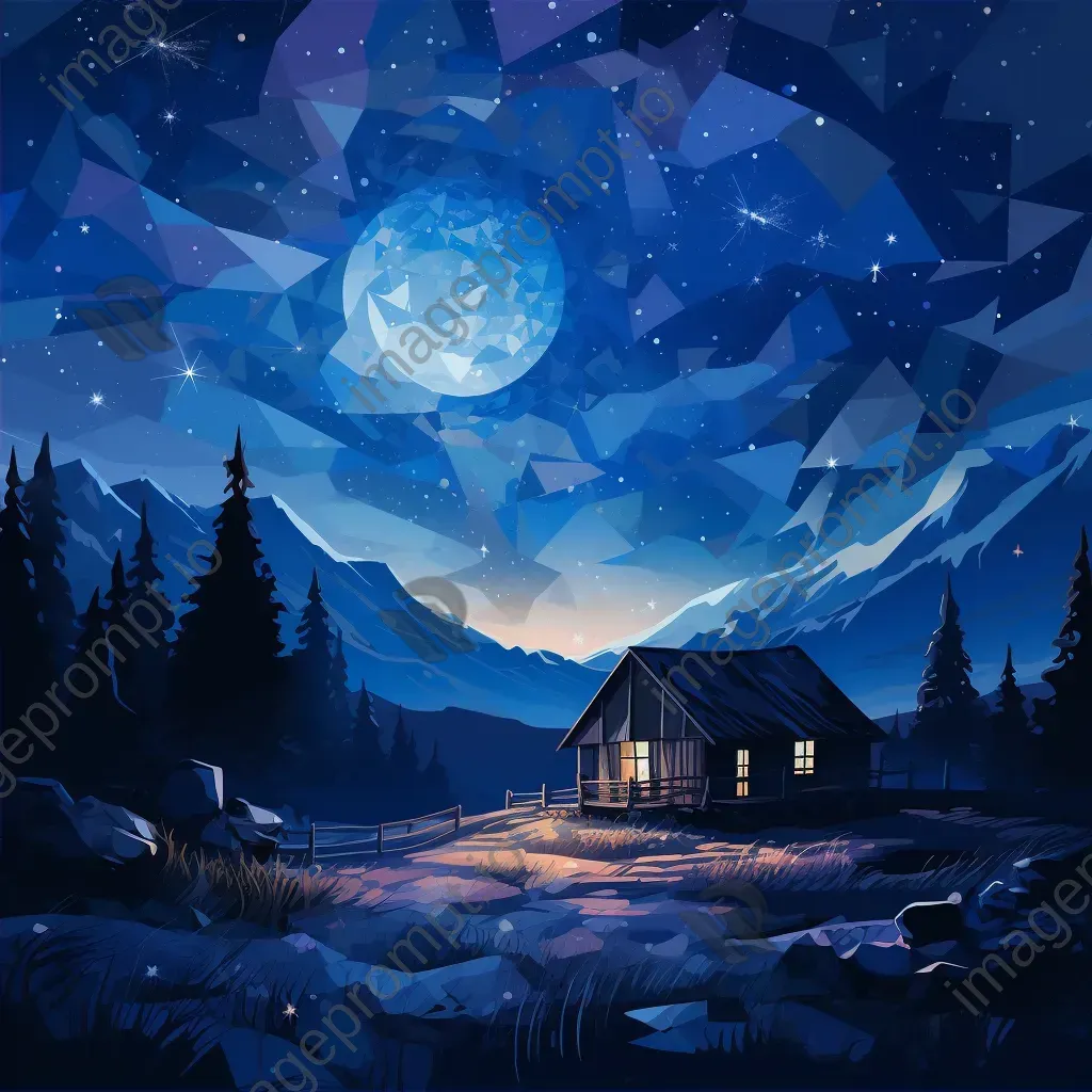 Low poly depiction of a starry night over a solitary cabin - Image 2