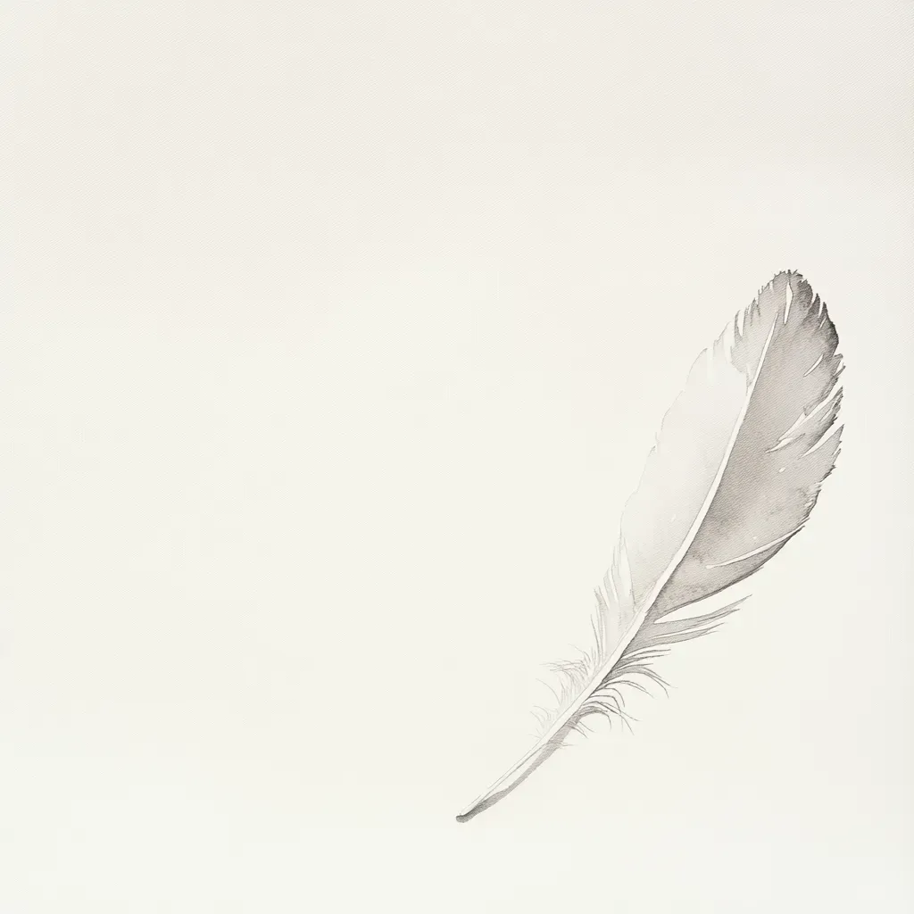 Minimalist watercolor of a solitary feather against a white canvas - Image 1