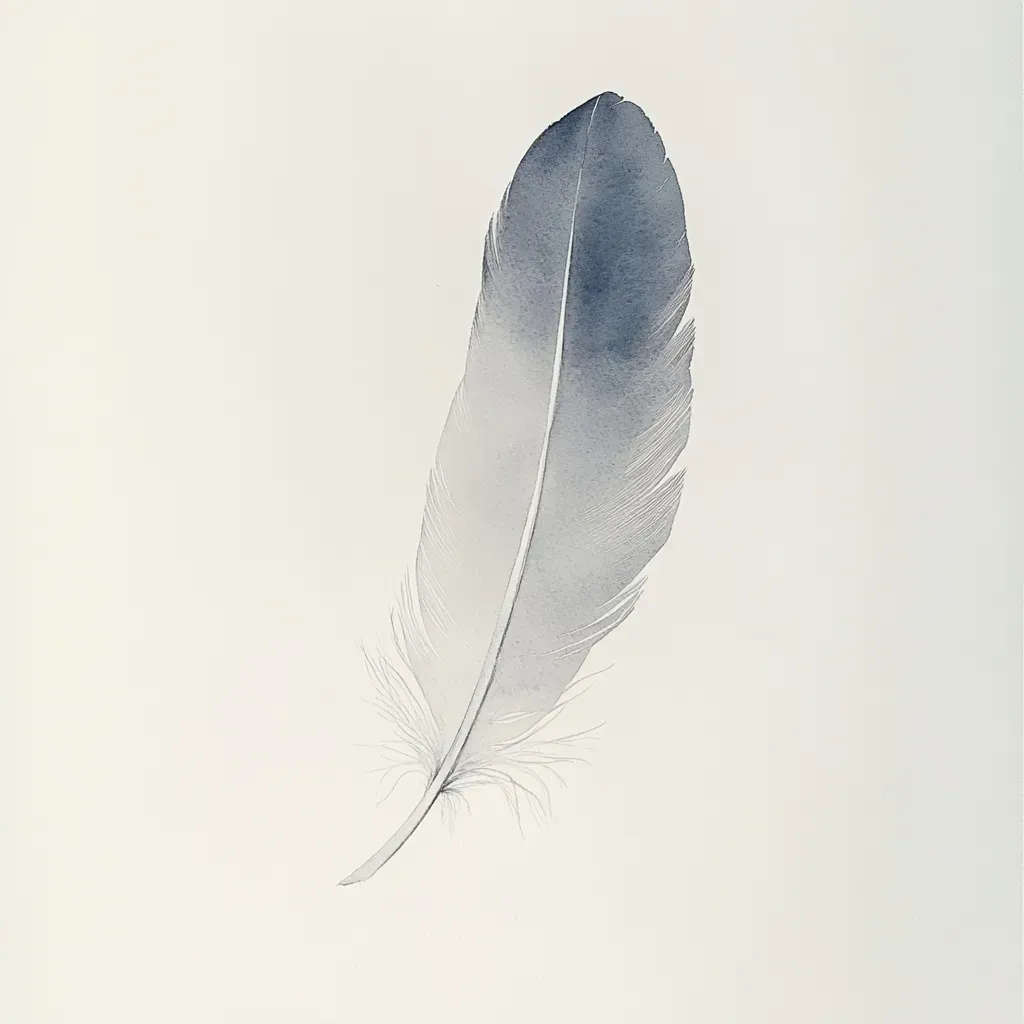 Minimalist watercolor of a solitary feather against a white canvas - Image 2