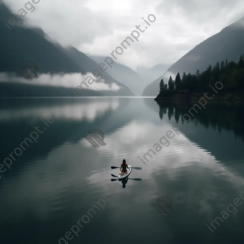 Yogi practicing yoga on a paddleboard at dawn - Image 1