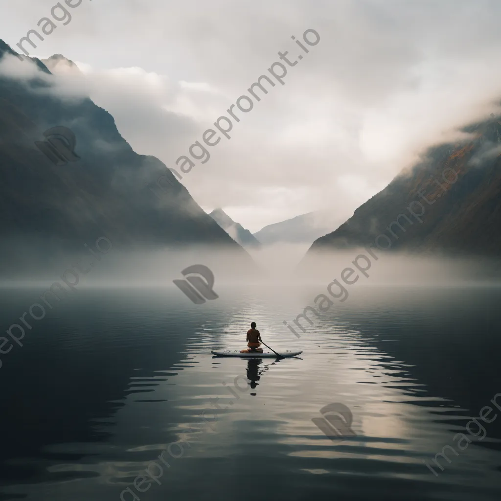 Yogi practicing yoga on a paddleboard at dawn - Image 4