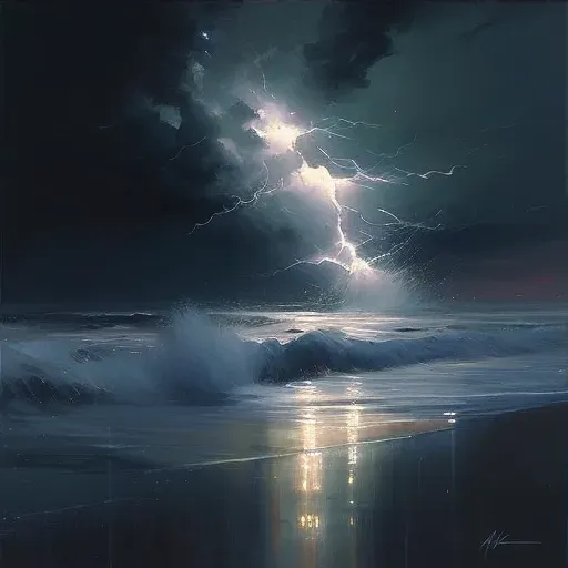 Lightning bolt striking above dark and ominous ocean - Image 3