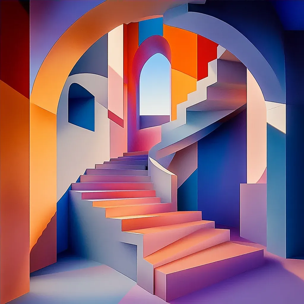 Vibrant low poly illusion with 3D shapes creating Escher-esque perspective - Image 4