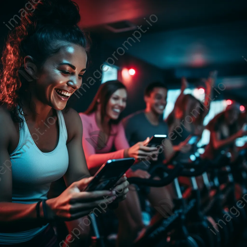 Participants engaged in a vibrant spinning class. - Image 3