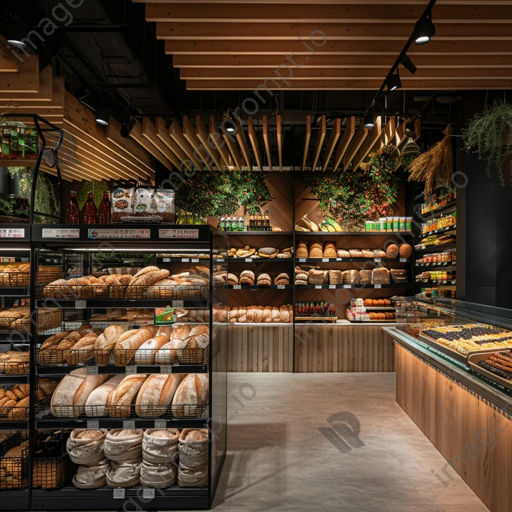 Bakery section in a supermarket with fresh bread and pastries. - Image 1