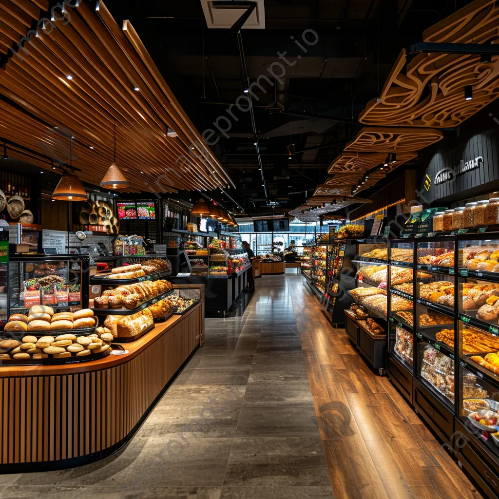 Bakery section in a supermarket with fresh bread and pastries. - Image 3