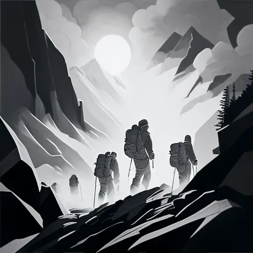 Group of explorers navigating through foggy mountains - Image 2