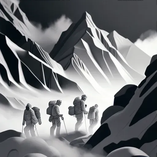 Group of explorers navigating through foggy mountains - Image 3