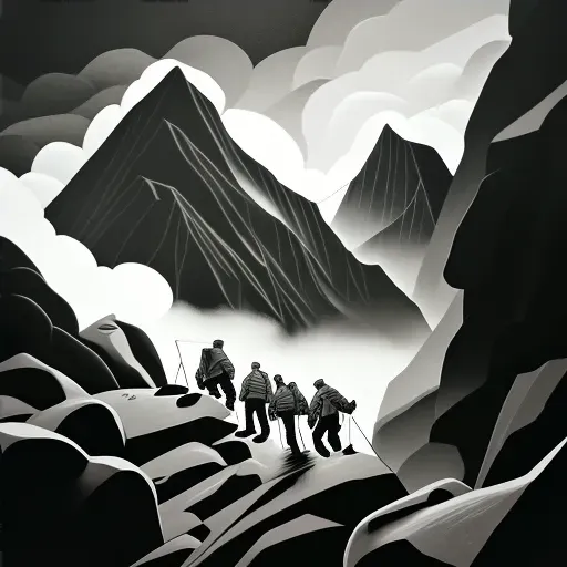 Group of explorers navigating through foggy mountains - Image 4