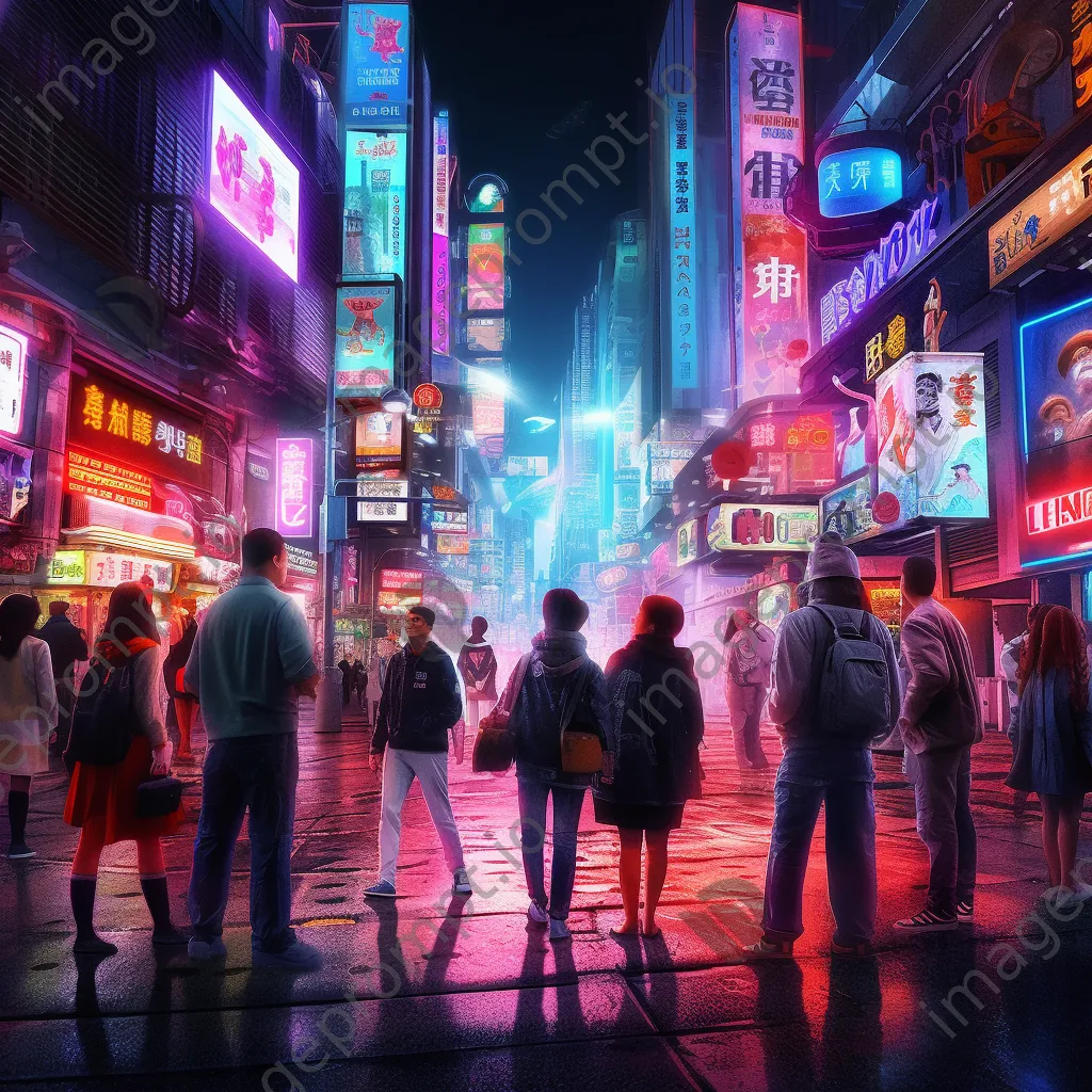 Bustling street scene in a futuristic city at night - Image 1