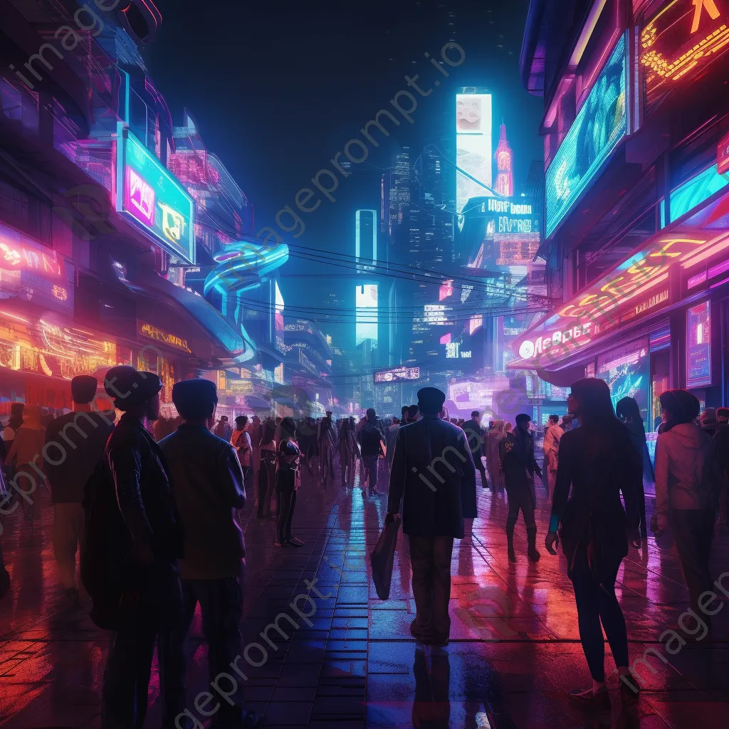 Bustling street scene in a futuristic city at night - Image 2