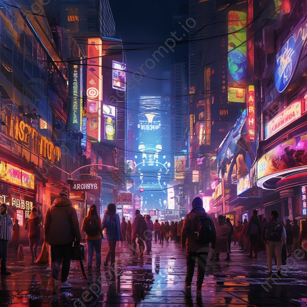 Bustling street scene in a futuristic city at night - Image 4