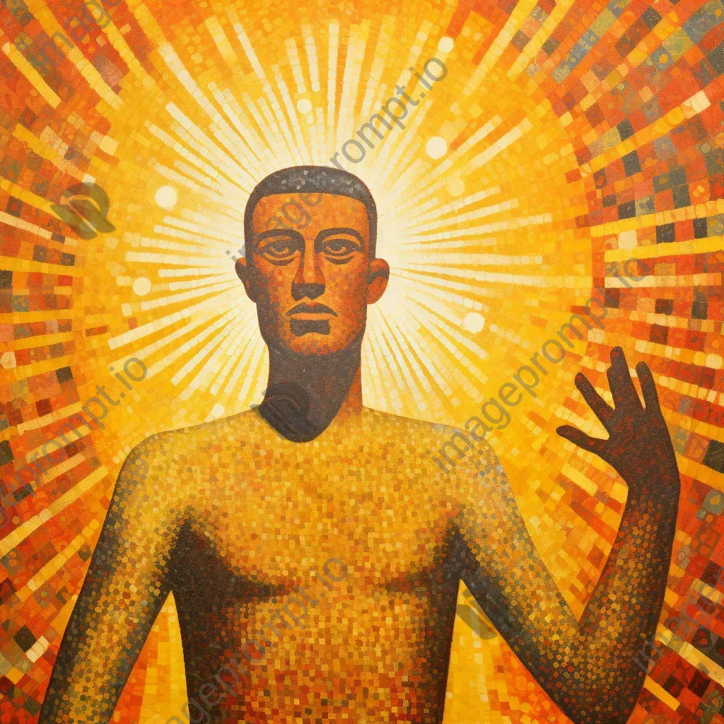 Radiant pointillism painting of Incan Sun God Inti - Image 1