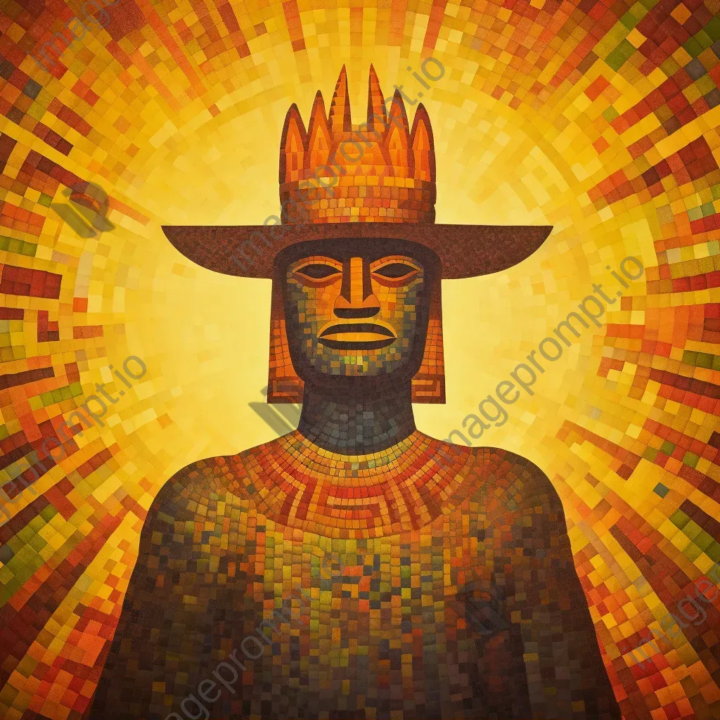 Radiant pointillism painting of Incan Sun God Inti - Image 2