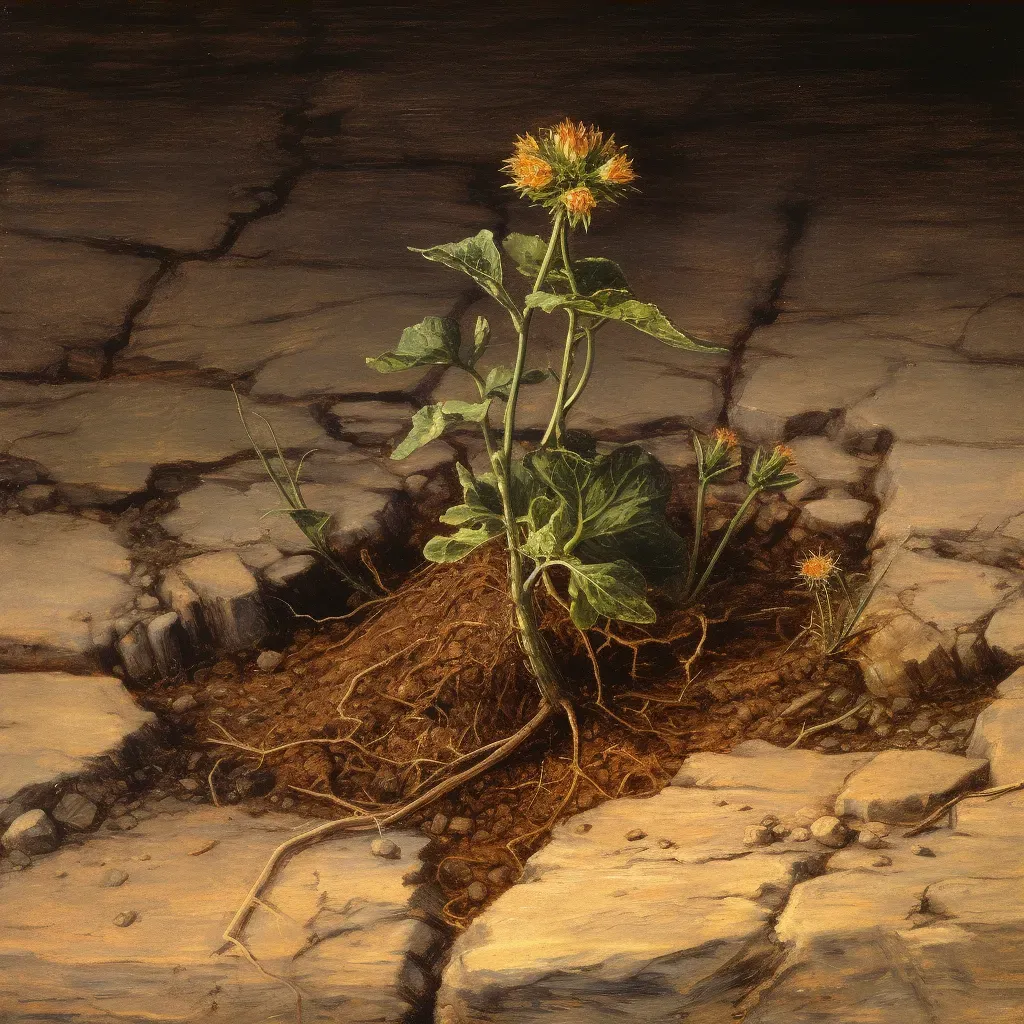 Artistic depiction of seedling sprouting from cracked earth, symbolizing resilience and growth - Image 4