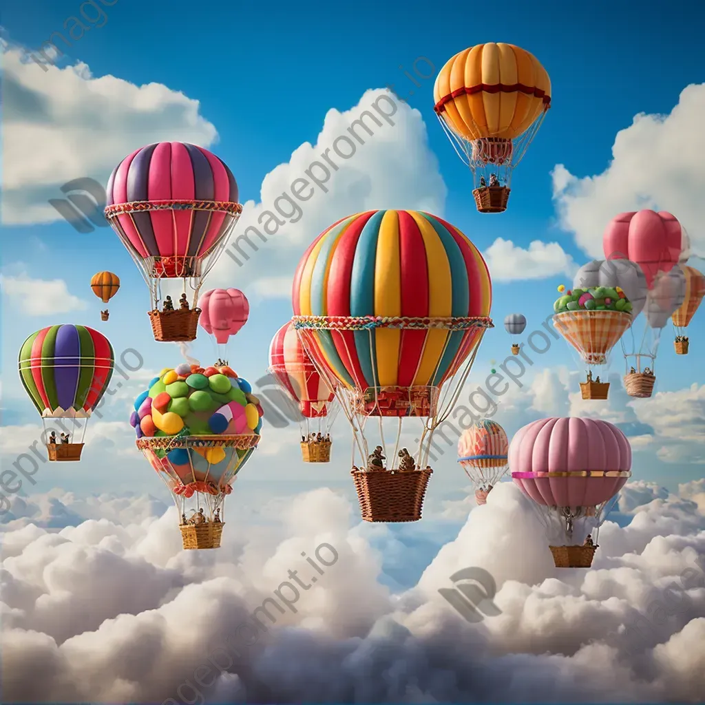 Floating city of hot air balloons in the clouds with whimsical creatures - Image 2