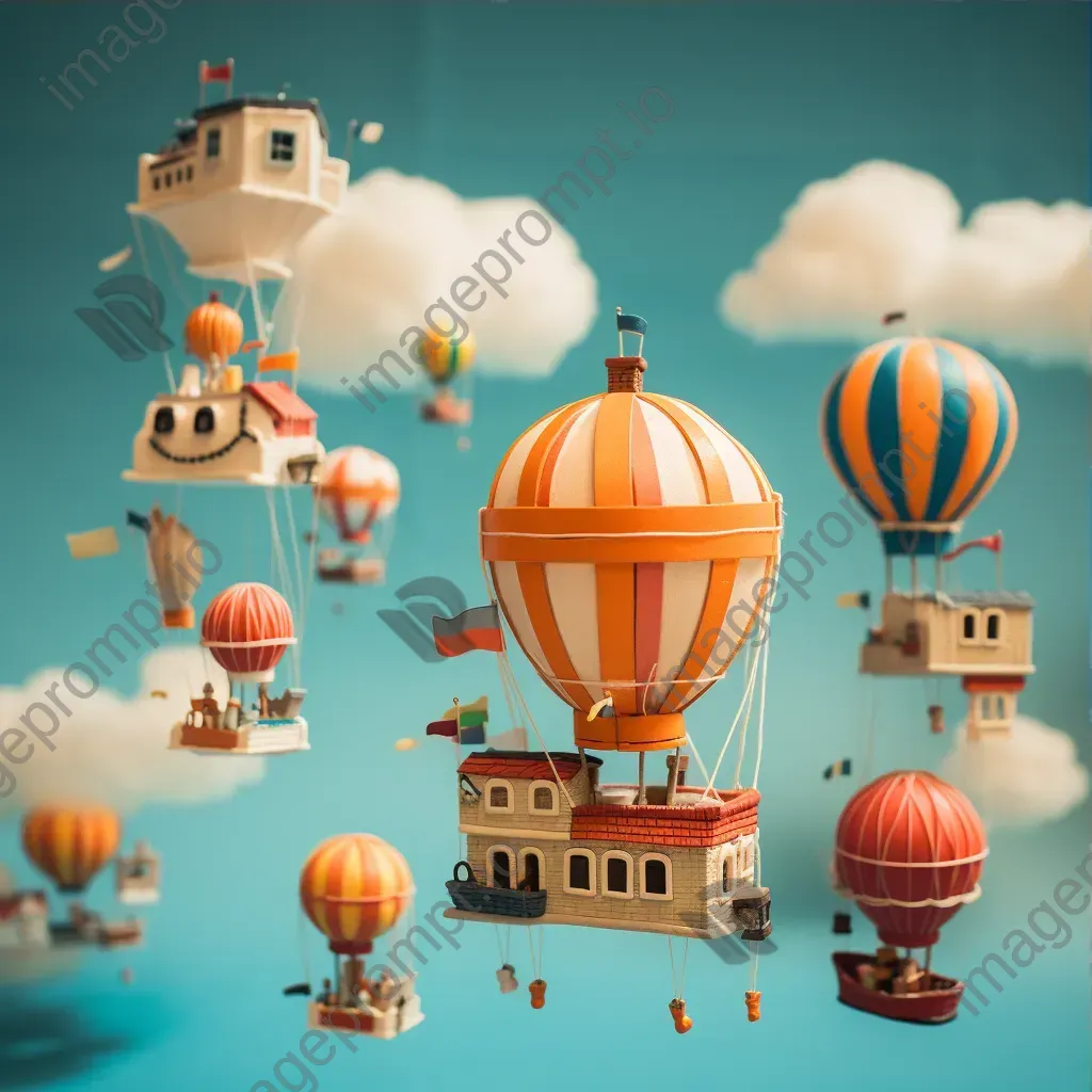 Floating city of hot air balloons in the clouds with whimsical creatures - Image 3