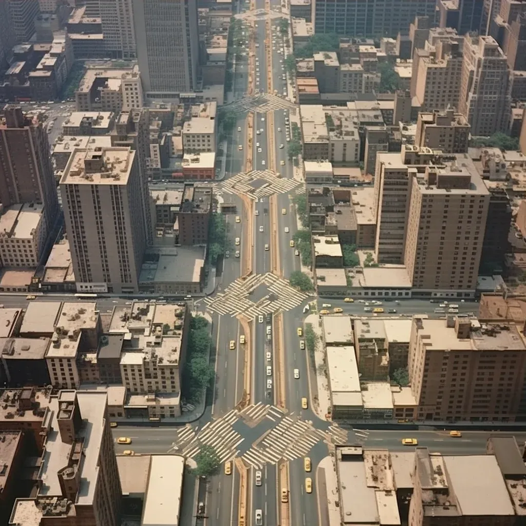 Aerial view of a cityscape with symmetrically aligned buildings and roads - Image 3