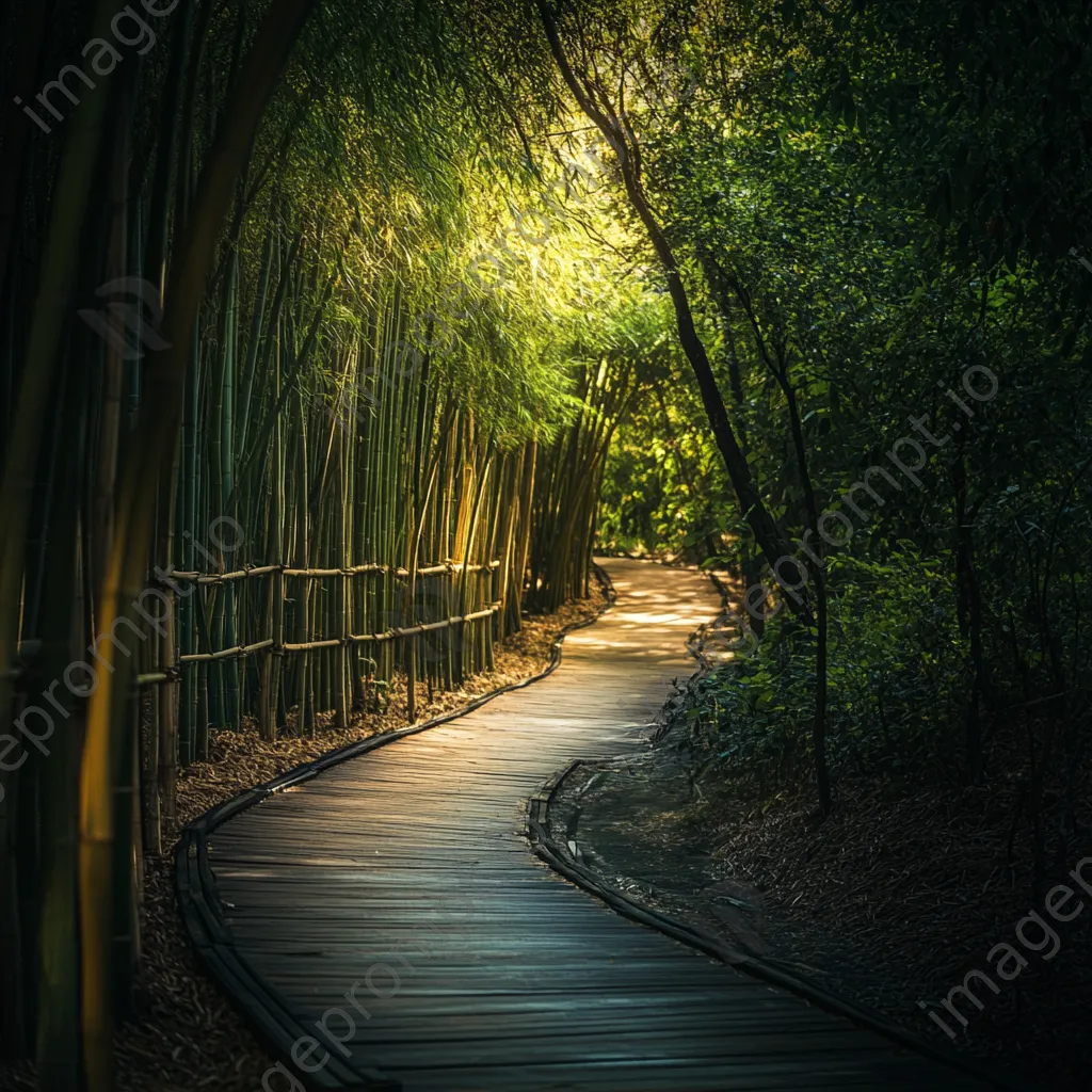 Pathway winding through a dense bamboo forest - Image 4