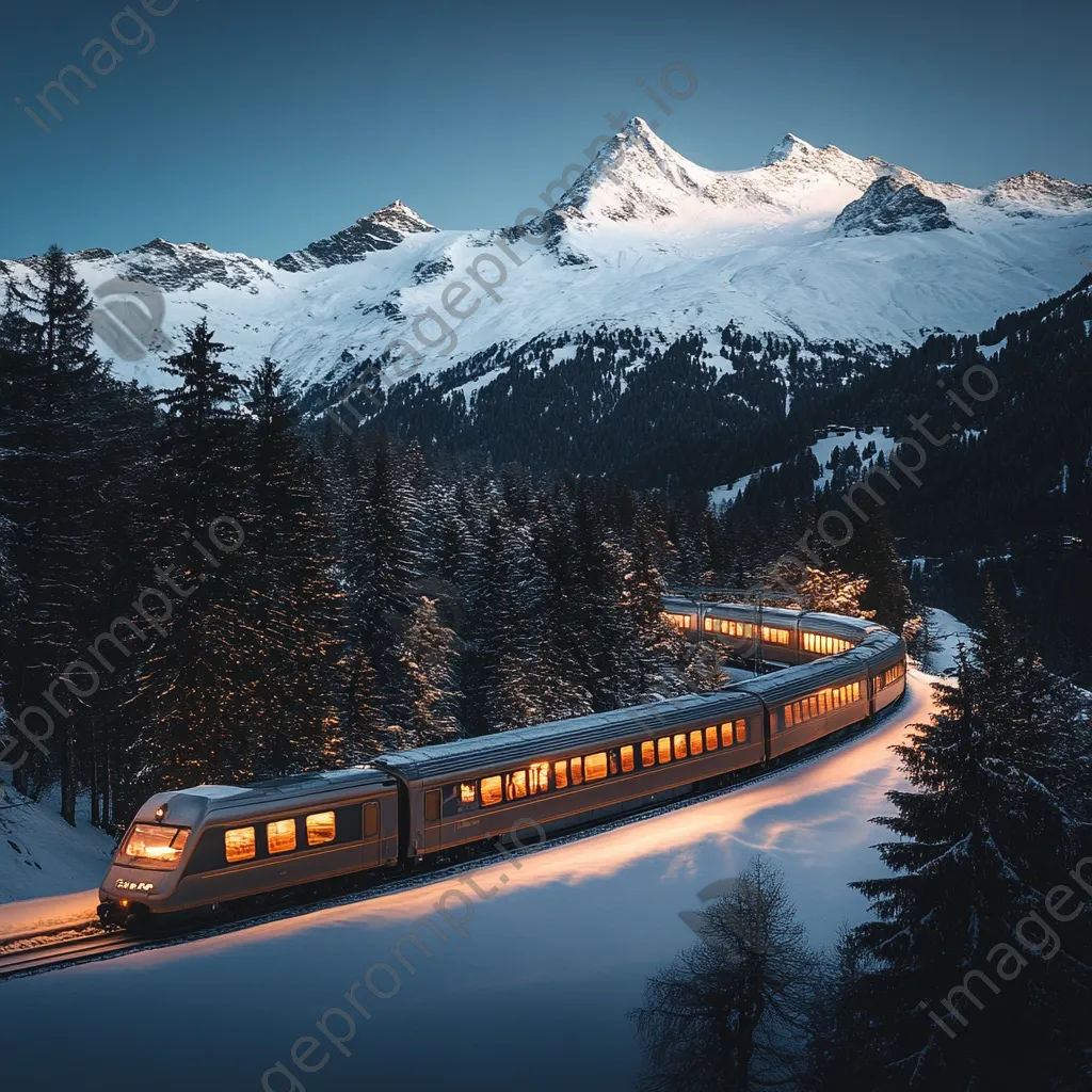 Luxury sleeper train in snowy mountains at twilight - Image 1