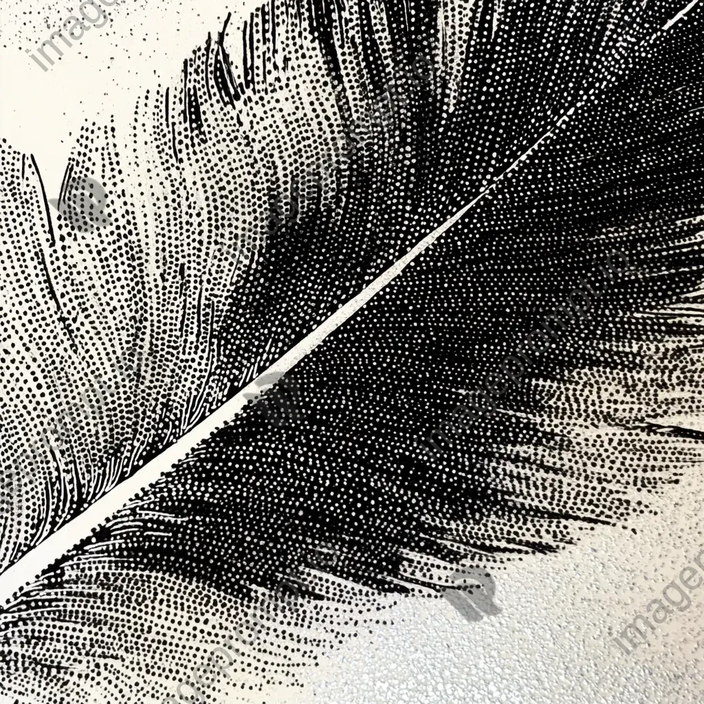 Detailed close-up of a feather captured in stipple art style showcasing its texture and patterns - Image 1