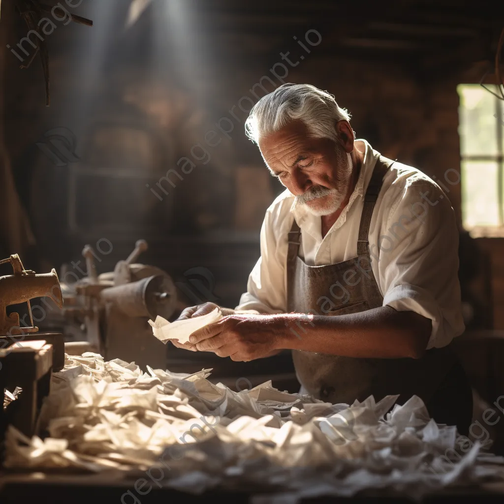 Artisan creating paper by hand in a historic workshop. - Image 4