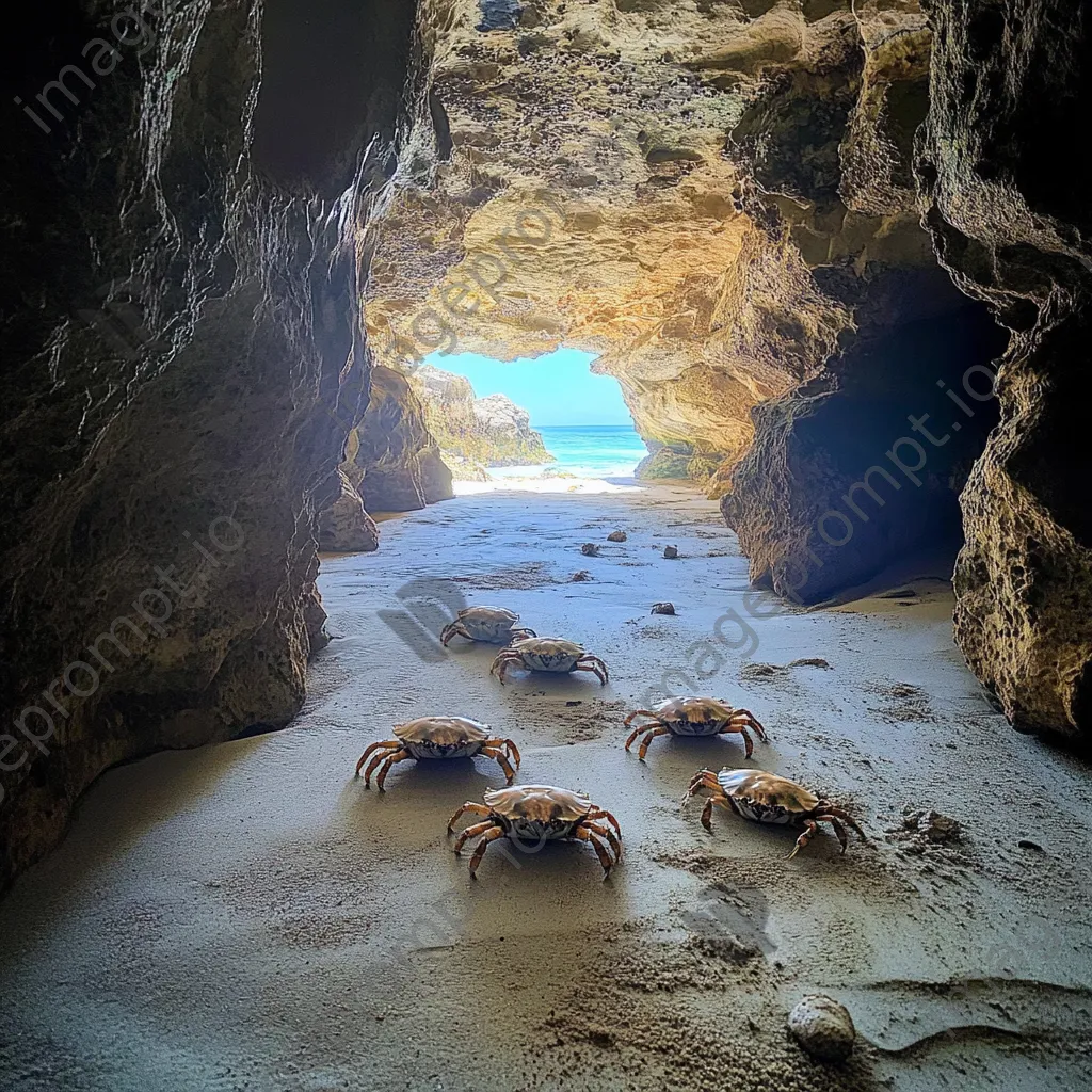 Crabs on sandy floor of coastal cave - Image 1