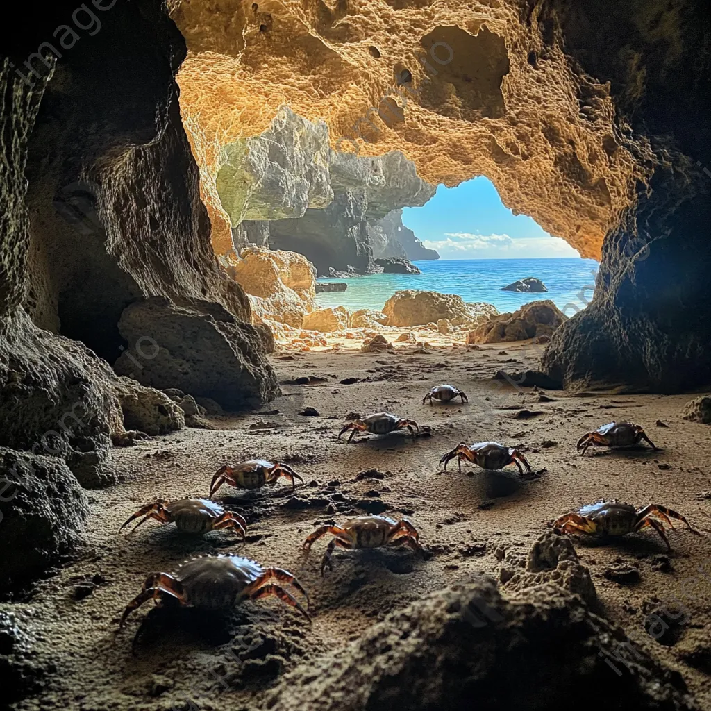 Crabs on sandy floor of coastal cave - Image 2